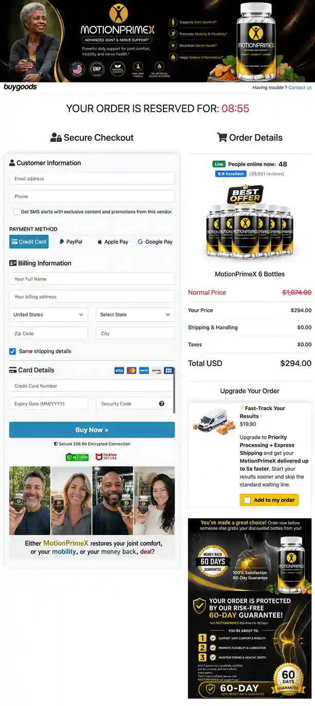 MotiionPrimeX Secure Payment Checkout Options