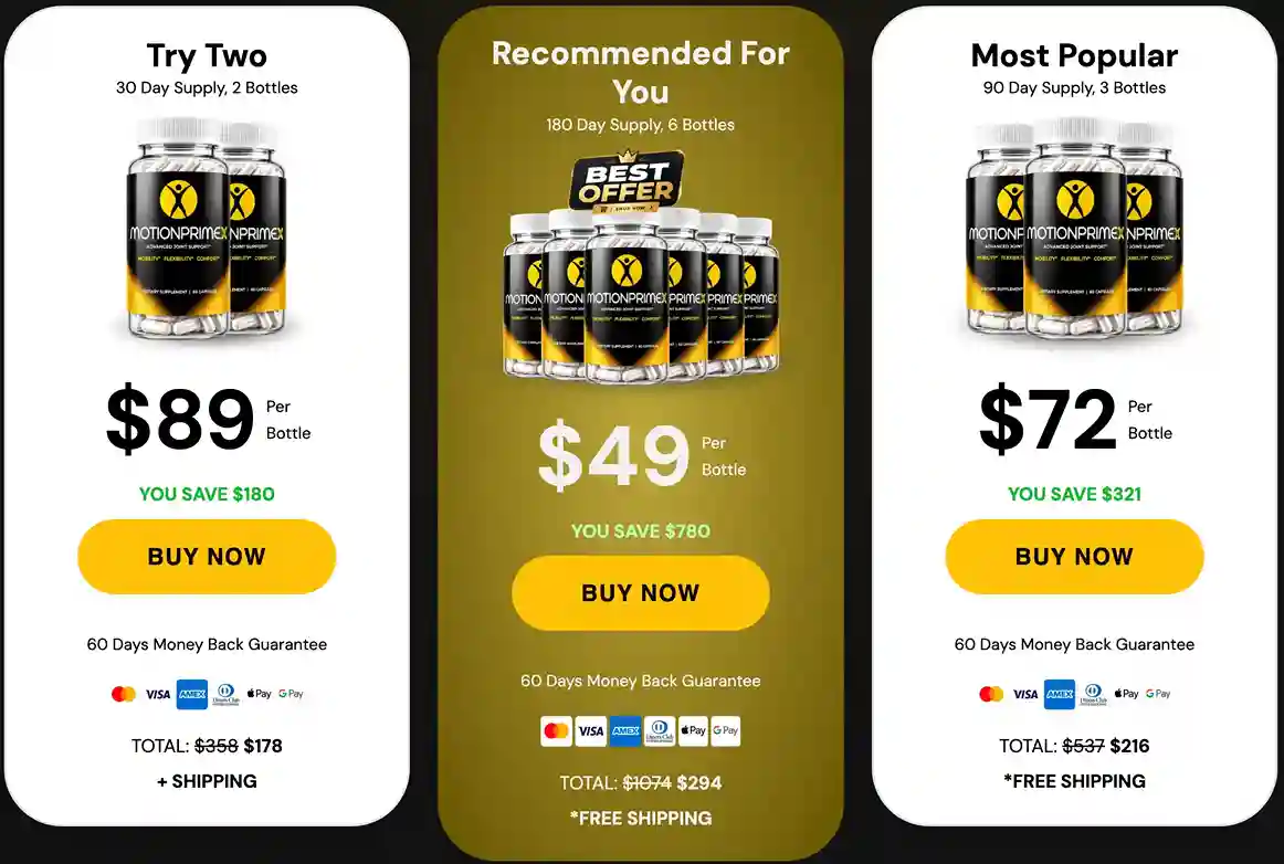 MotiionPrimeX Pricing 2 Bottle 3 Bottle 6 Bottle Options